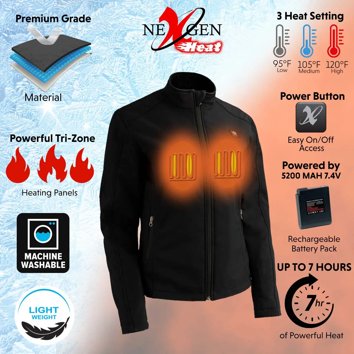 Nexgen Heat MPL2760SET Women's Black 'Heated' Soft Shell Zipper Front