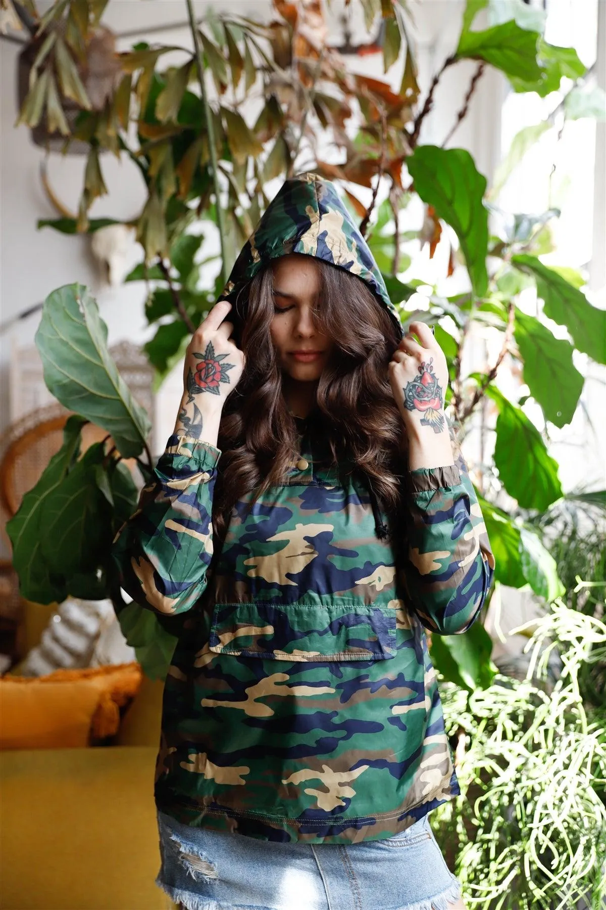 Olive Camo Lightweight Hooded Anorak Jacket /2-2-2