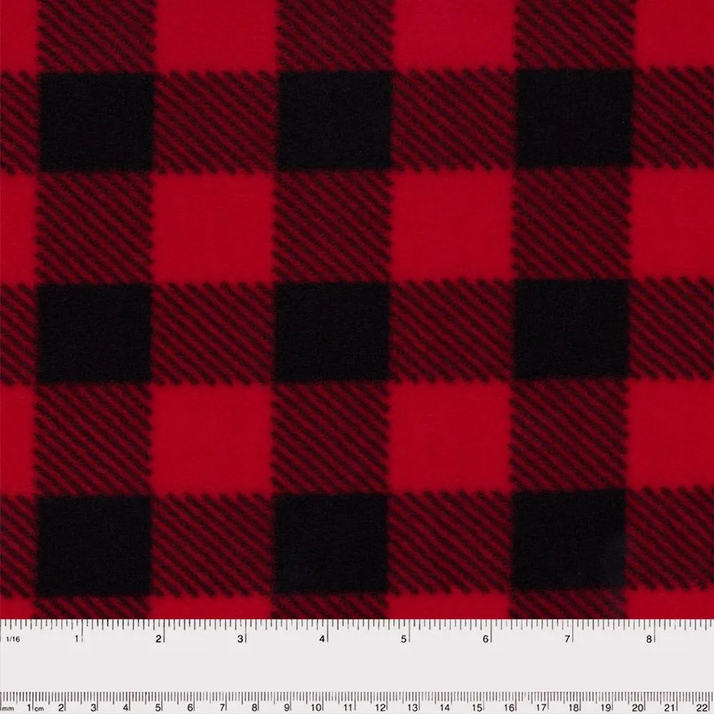 PLAID Bonded to Fleece - Red / Black