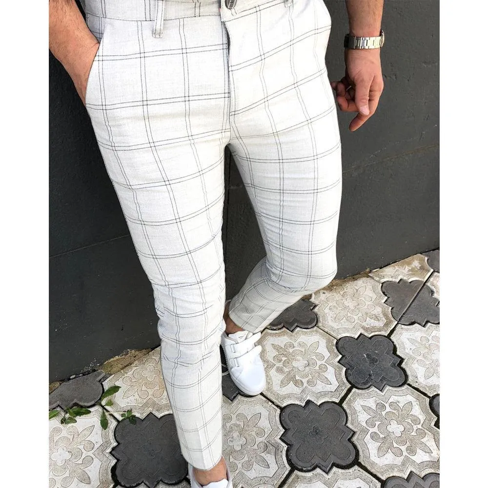 Plaid Print Slim Trousers