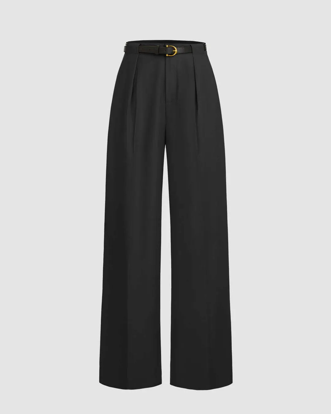 Pleated High Waisted Wide Leg Black Trousers