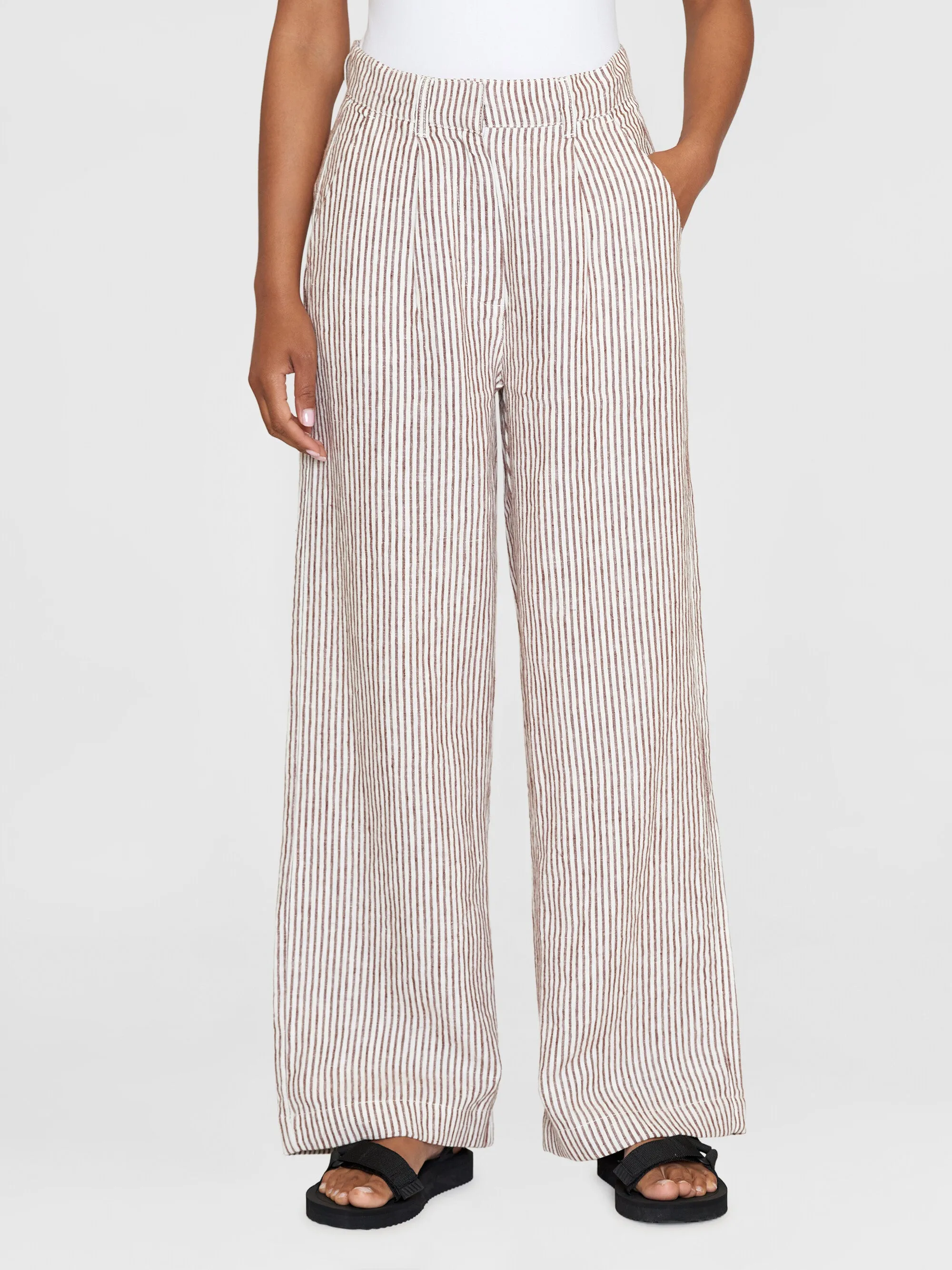 POSEY wide mid-rise striped linen pants - GOTS/Vegan - Brown stripe