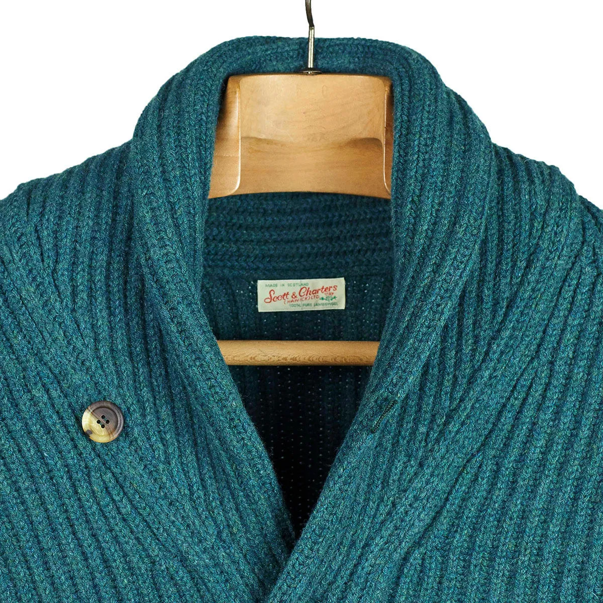 "Hunter" blue-green shawl collar lambswool cardigan jacket