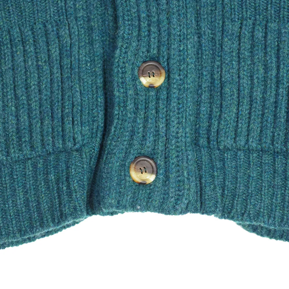 "Hunter" blue-green shawl collar lambswool cardigan jacket