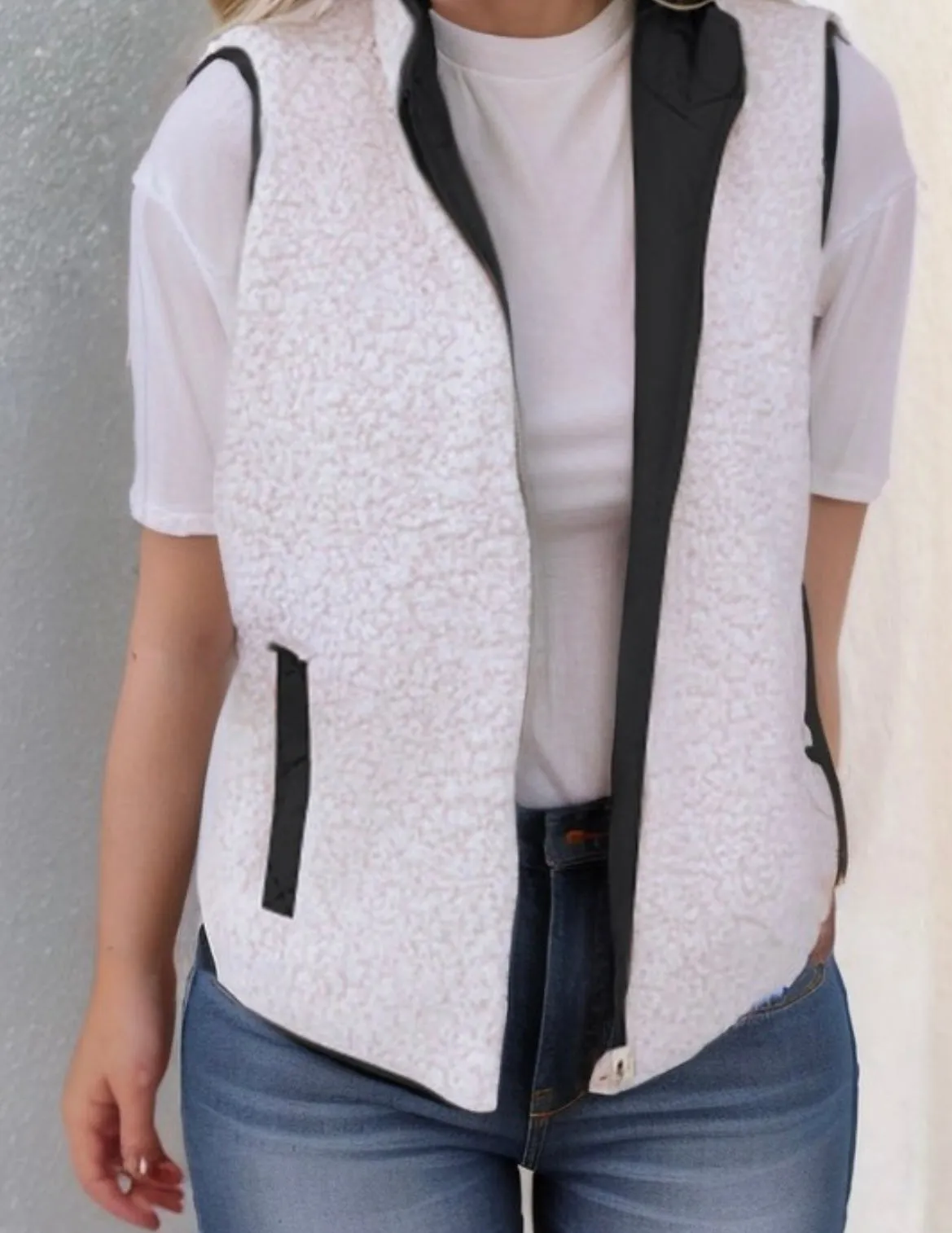 Reversible Black & White Zip Up Fleece and Quilted Vest w/Pockets