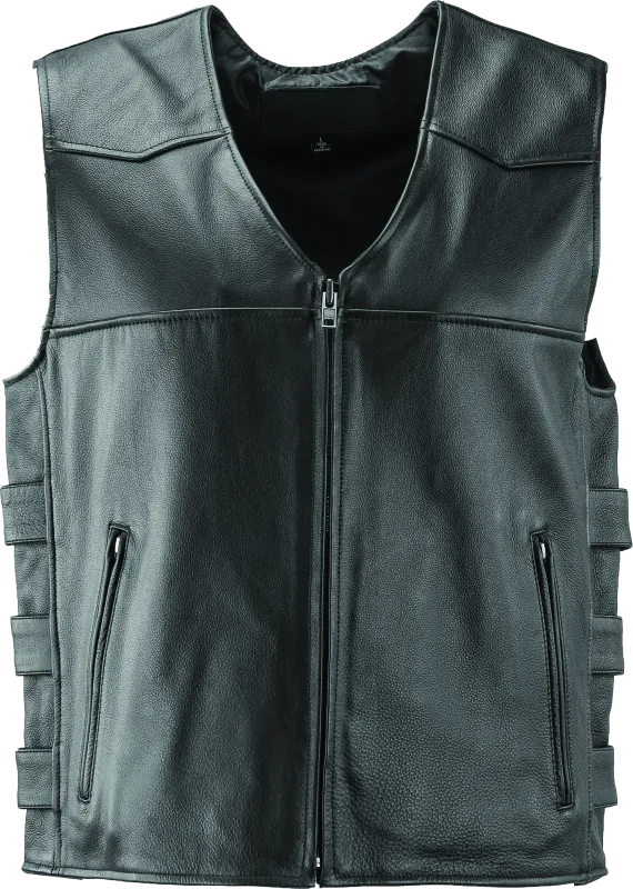 River Road Plains Leather Vest Black - 4XL