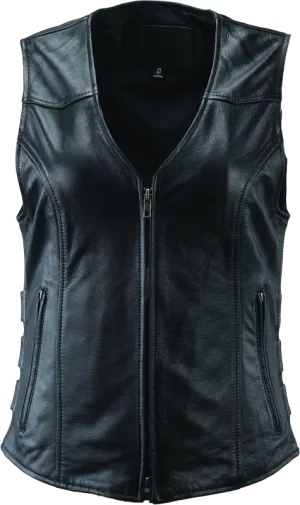 River Road Plains Leather Vest Black Womens - Small