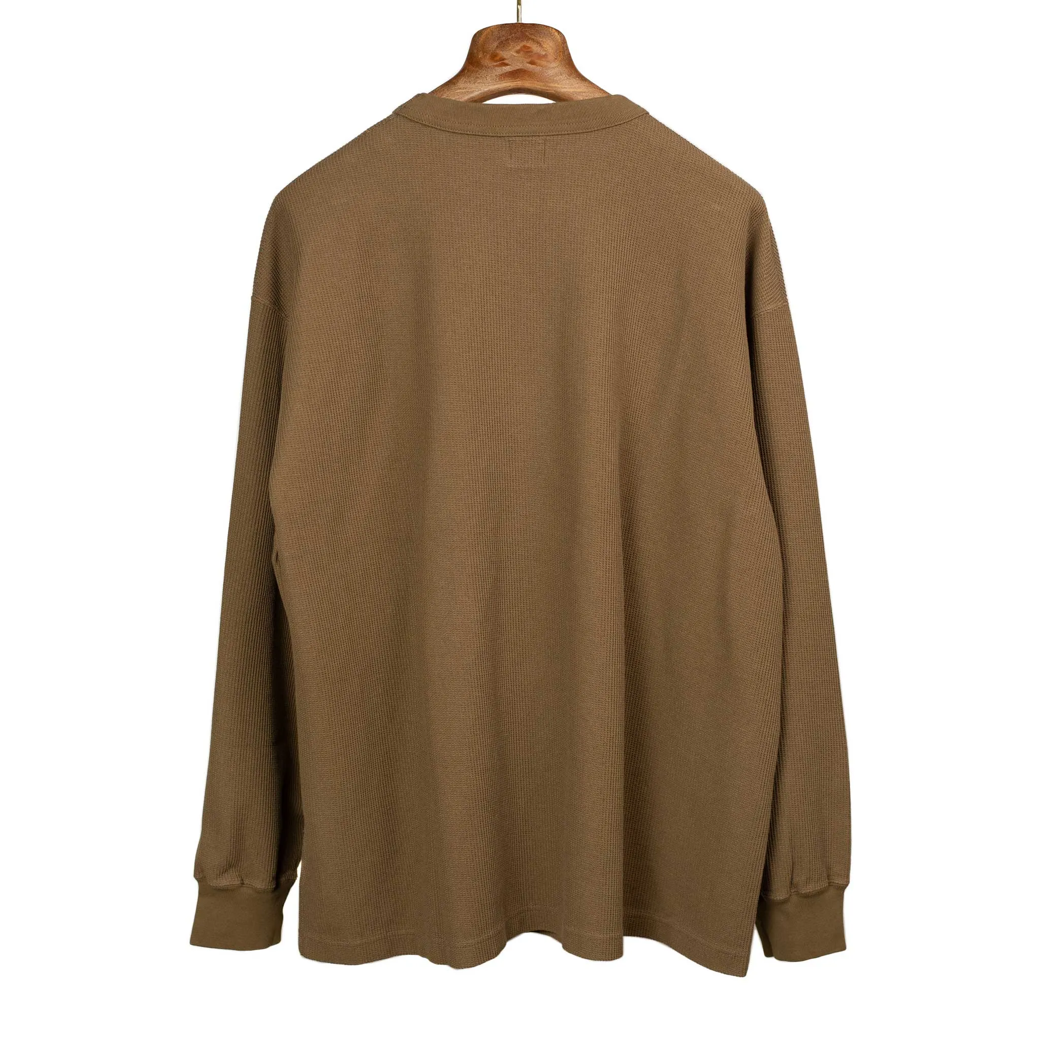 Rough and Smooth crewneck thermal in Camel brown cotton and poly