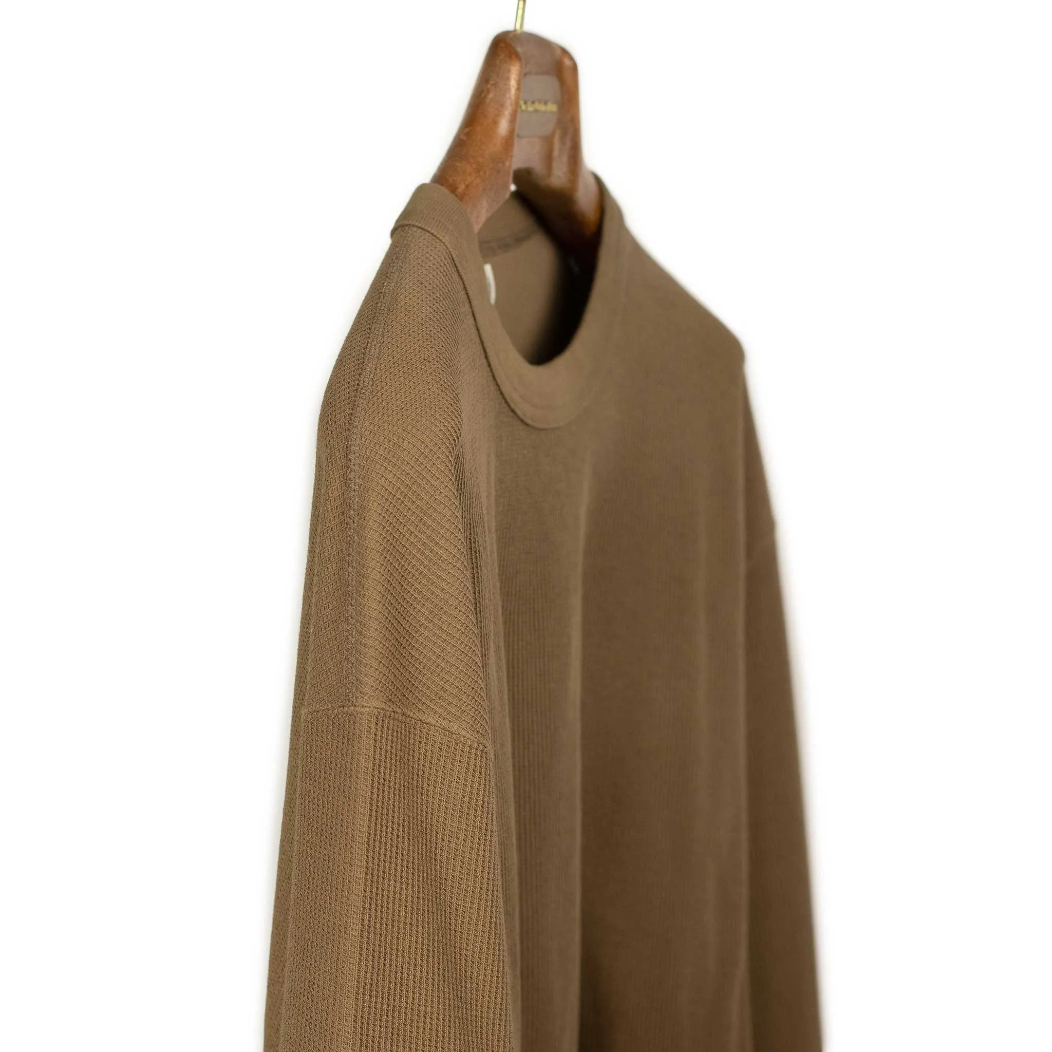 Rough and Smooth crewneck thermal in Camel brown cotton and poly