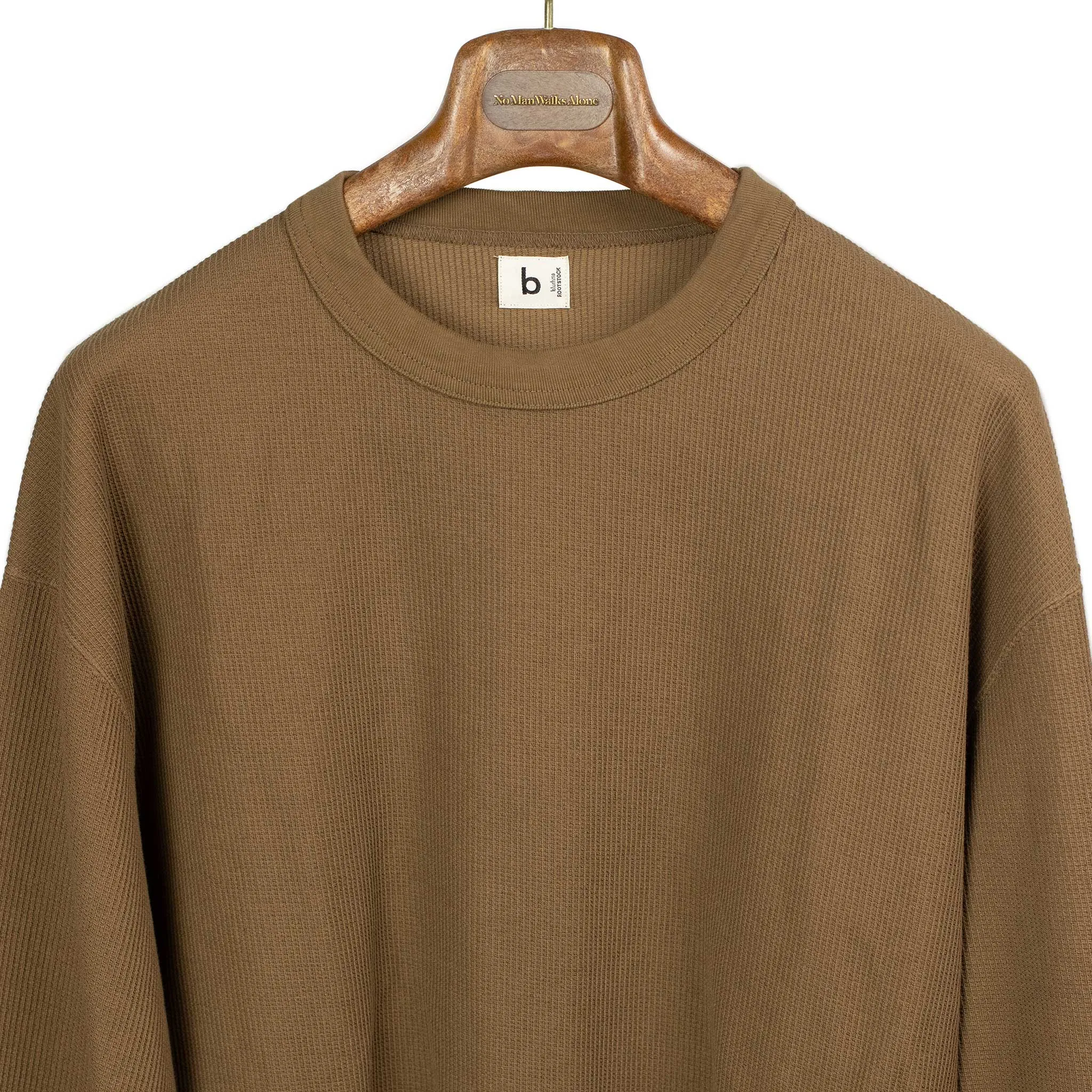 Rough and Smooth crewneck thermal in Camel brown cotton and poly