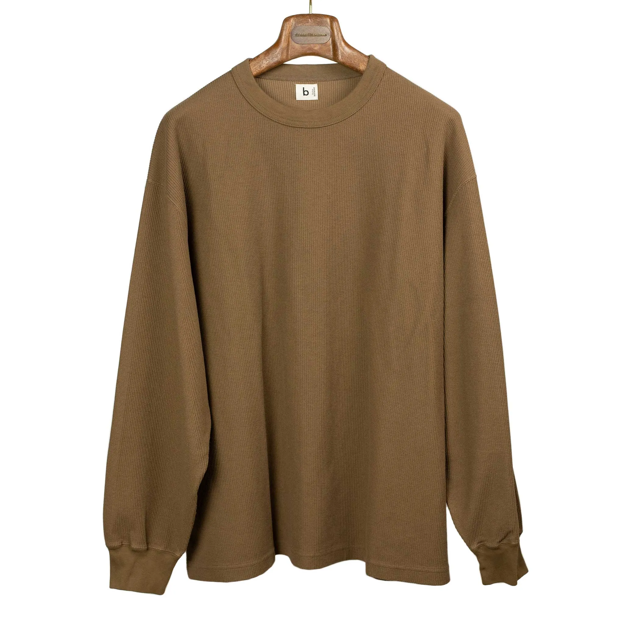 Rough and Smooth crewneck thermal in Camel brown cotton and poly