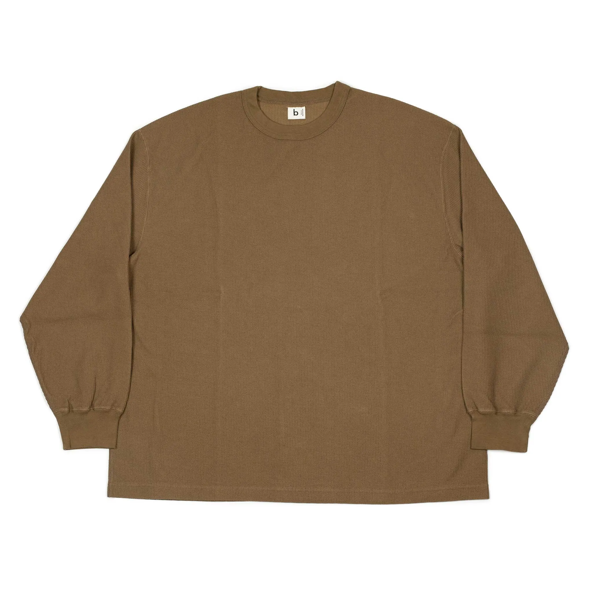 Rough and Smooth crewneck thermal in Camel brown cotton and poly