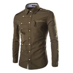 Slim Fit Zipped Pocket Shirts Brown