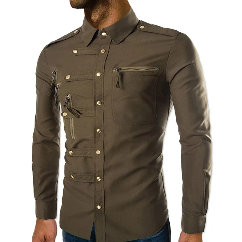 Slim Fit Zipped Pocket Shirts Brown