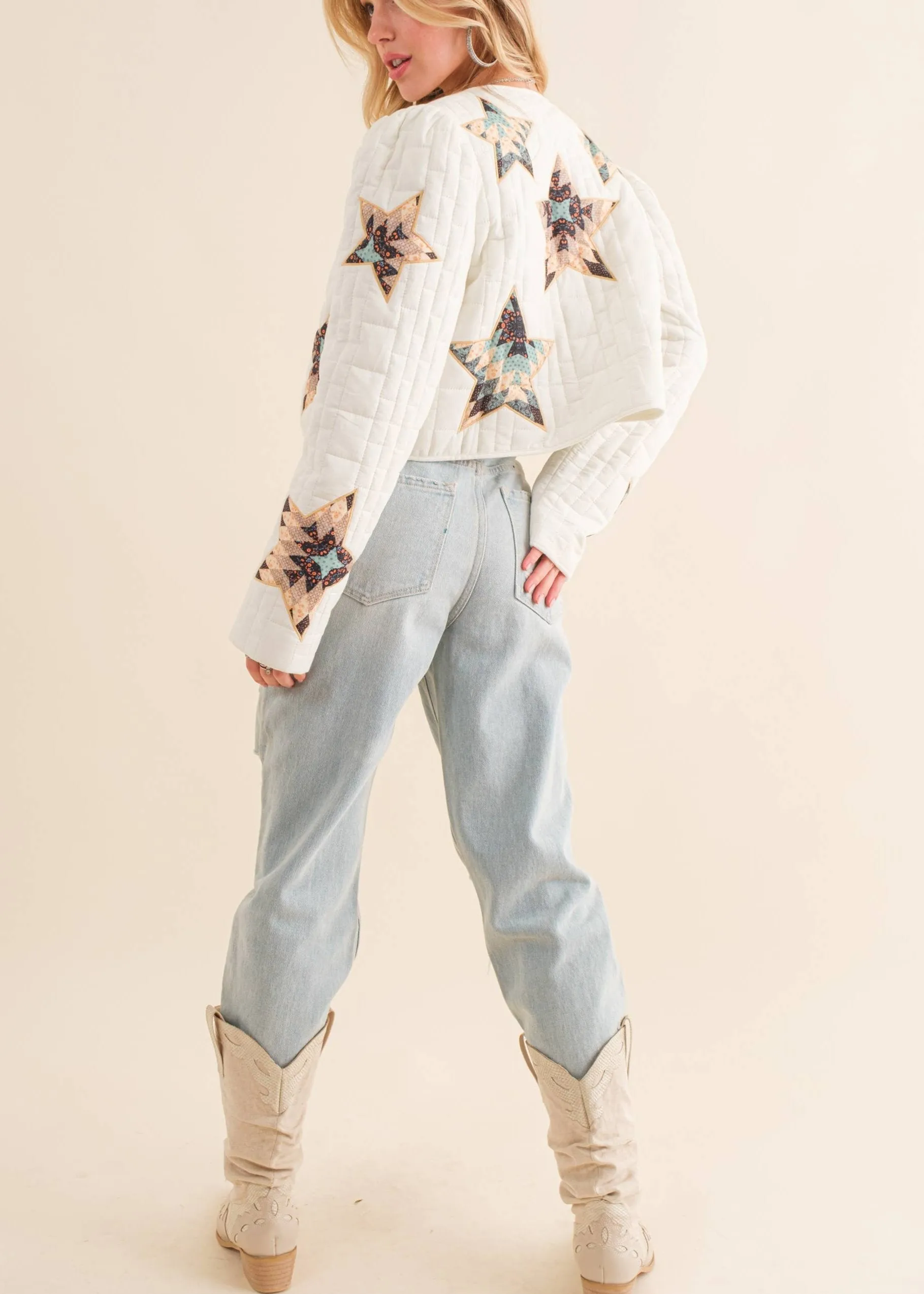 Star Struck Embroidered Quilted Padded Cropped Jacket