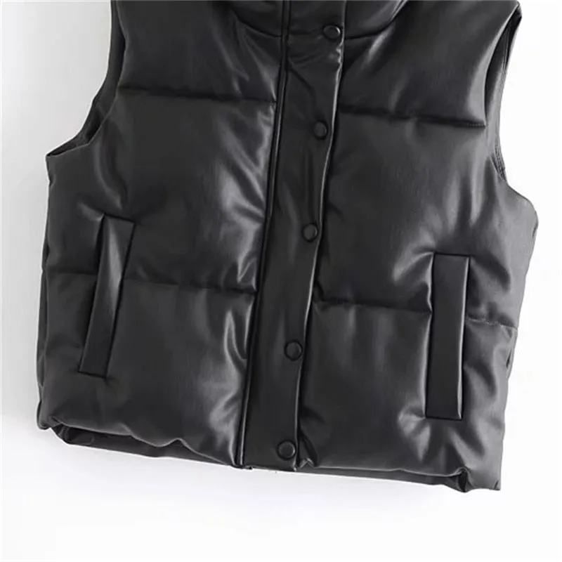 Streetwear Women Puffy Vest Winter Thick Parkas Jacket Black