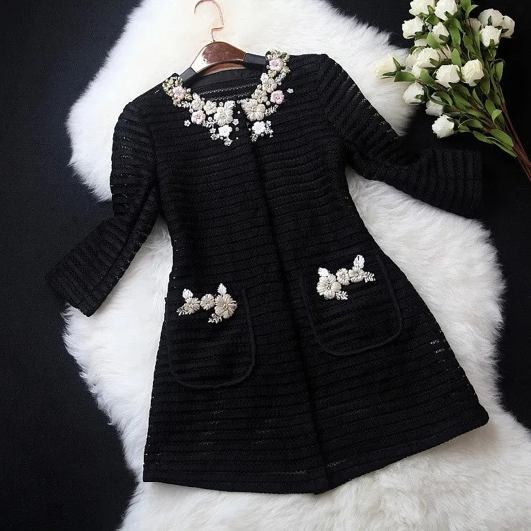 Winter coat Women's Good Qualit Luxury ladies fashion ladies hand-beaded hollow jacket pocket