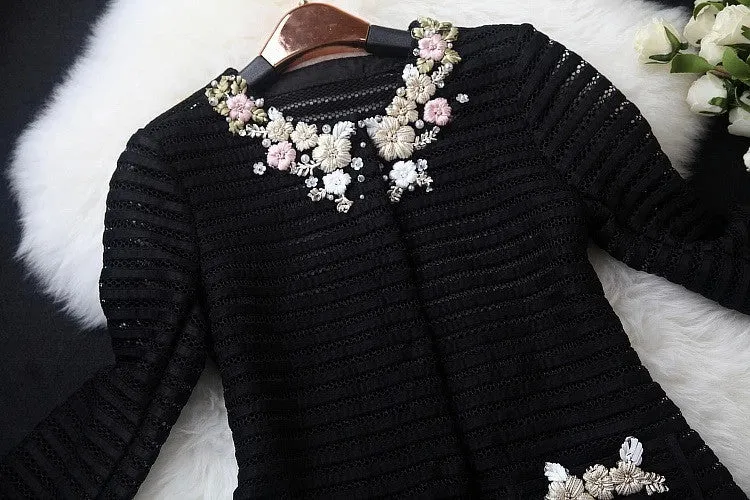 Winter coat Women's Good Qualit Luxury ladies fashion ladies hand-beaded hollow jacket pocket