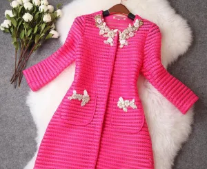 Winter coat Women's Good Qualit Luxury ladies fashion ladies hand-beaded hollow jacket pocket