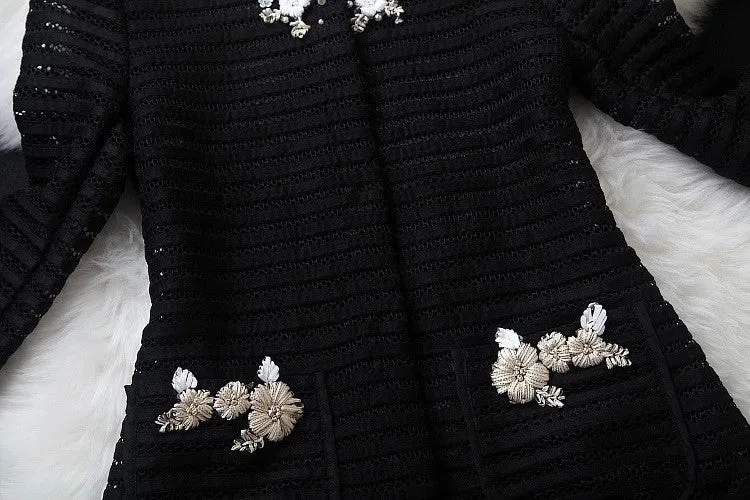 Winter coat Women's Good Qualit Luxury ladies fashion ladies hand-beaded hollow jacket pocket