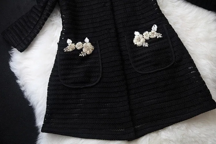 Winter coat Women's Good Qualit Luxury ladies fashion ladies hand-beaded hollow jacket pocket