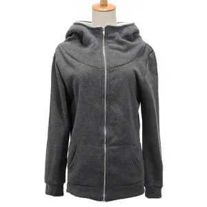 Women Ladies Winter Warm Zip Up Thick Fleece Black/Grey Outerwear Hooded Sweatshirt Hoodies Coat Jacket