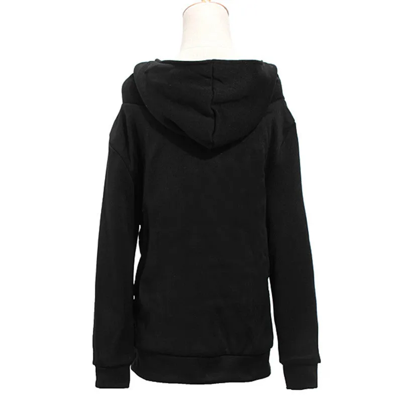 Women Ladies Winter Warm Zip Up Thick Fleece Black/Grey Outerwear Hooded Sweatshirt Hoodies Coat Jacket