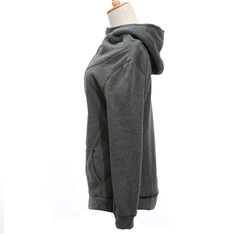 Women Ladies Winter Warm Zip Up Thick Fleece Black/Grey Outerwear Hooded Sweatshirt Hoodies Coat Jacket