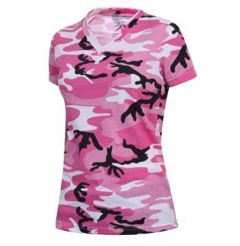 Womens Long Length Camo V-Neck T-Shirt