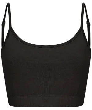 Womens sustainable fashion cropped cami top with adjustable straps | Black